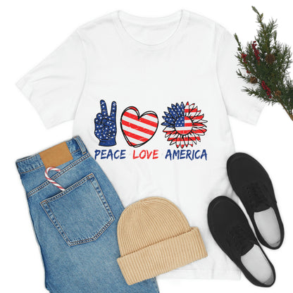 Peace Fingers , Love Heart , America Flag Design Unisex Jersey Short Sleeve Tee