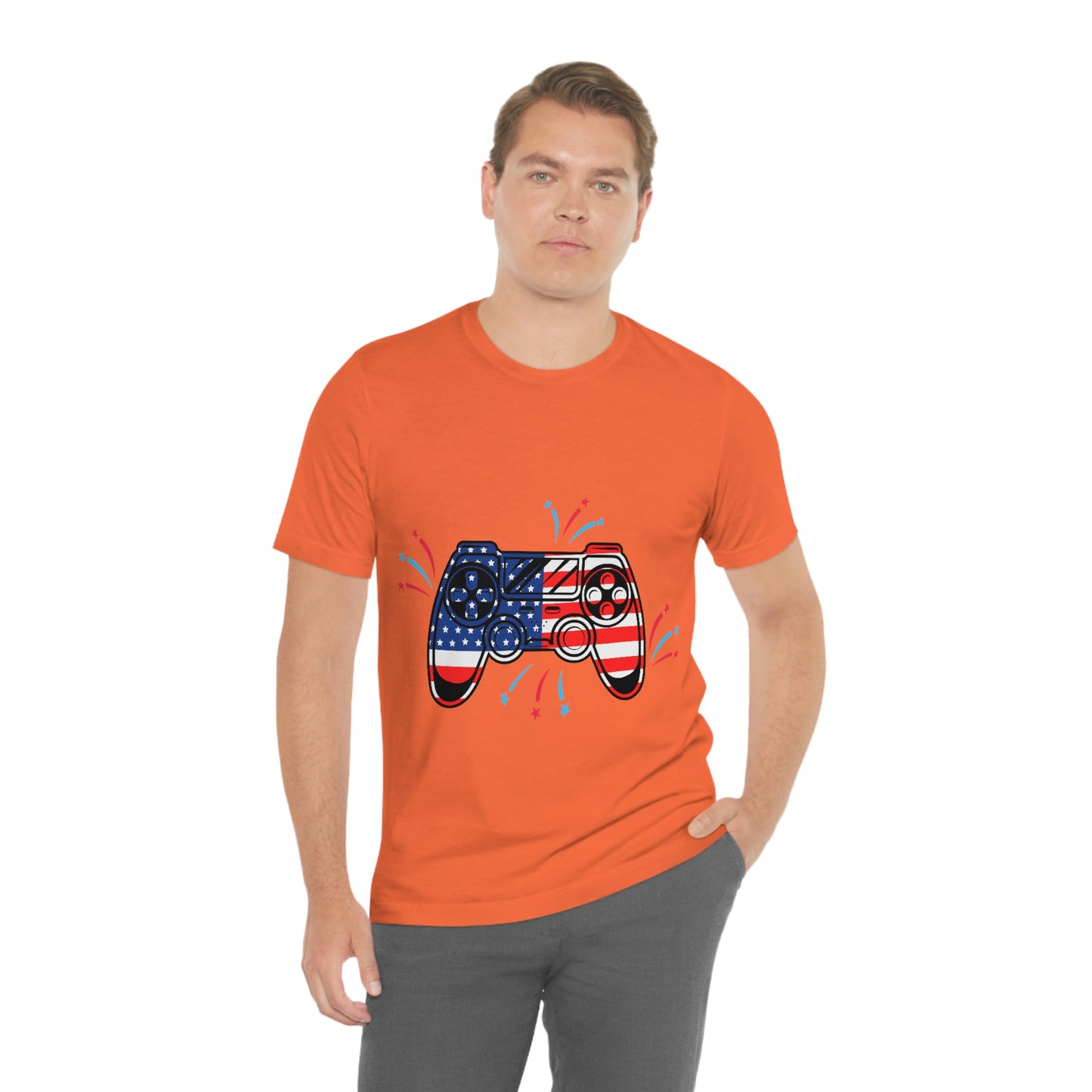 American Flag, Fourth Of July 4th , American Flag Game Controller Unisex Jersey Short Sleeve Tee