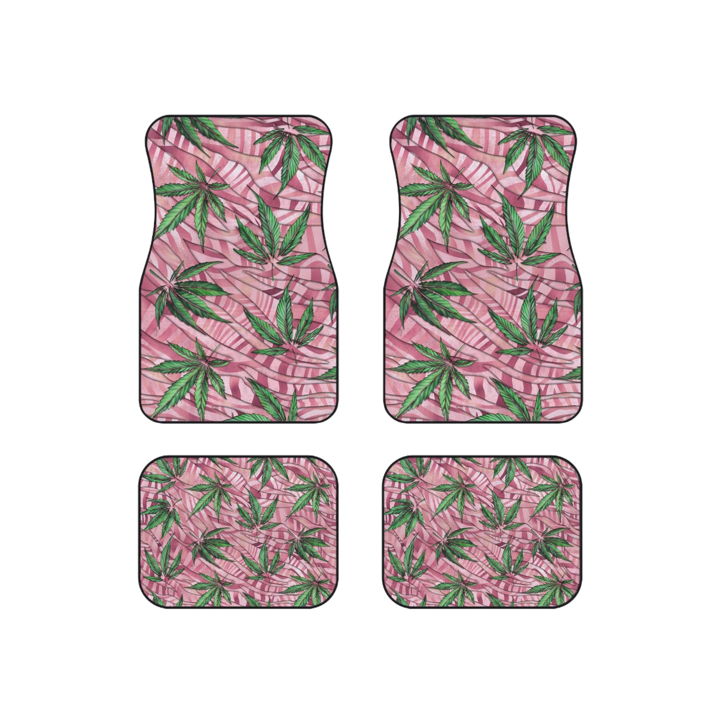 Sassy Pink And Green 420 Weed Marijuana Leaf Car Mats (Set of 4)