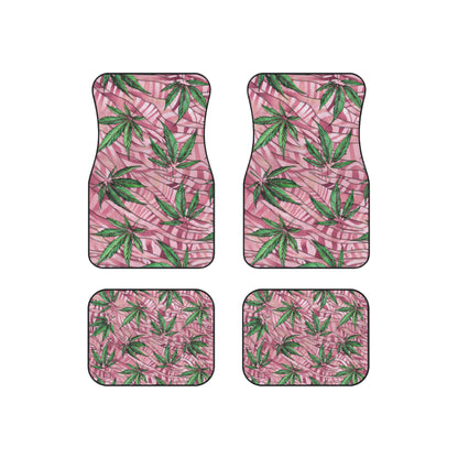 Sassy Pink And Green 420 Weed Marijuana Leaf Car Mats (Set of 4)