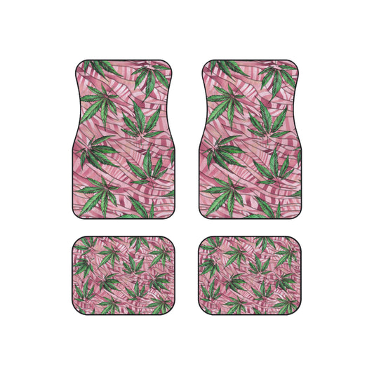 Sassy Pink And Green 420 Weed Marijuana Leaf Car Mats (Set of 4)