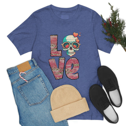 Love Valentine Skull With Red Roses Unisex Jersey Short Sleeve Tee