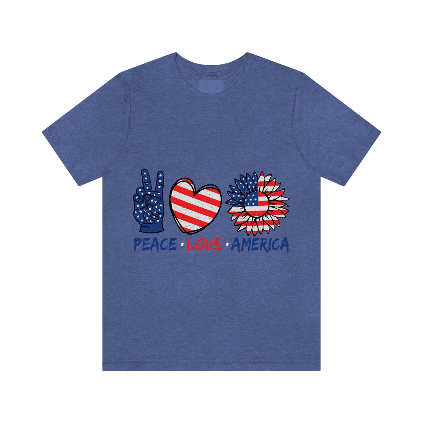 Peace Fingers , Love Heart , America Flag Design Unisex Jersey Short Sleeve Tee