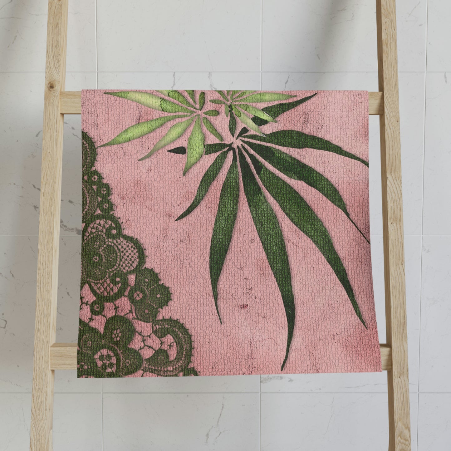 Grey Lace Gorgeous Pink Beautiful Multicolored 420 Weed Pot Marijuana Leaf Hand Towel