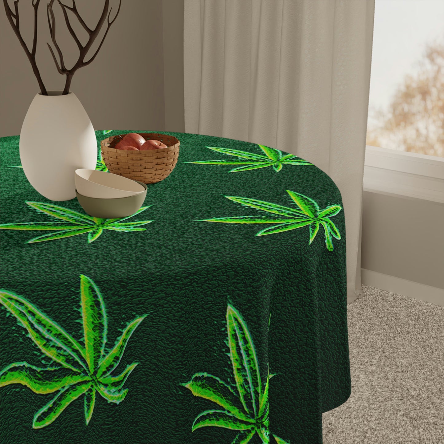 Green Leaf Marijuana Pot Weed Leaf 420 Tablecloth