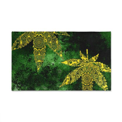 Gorgeous Designed Gold Leaf With Multigreen Background Marijuana Pot Weed 420, Hand Towel