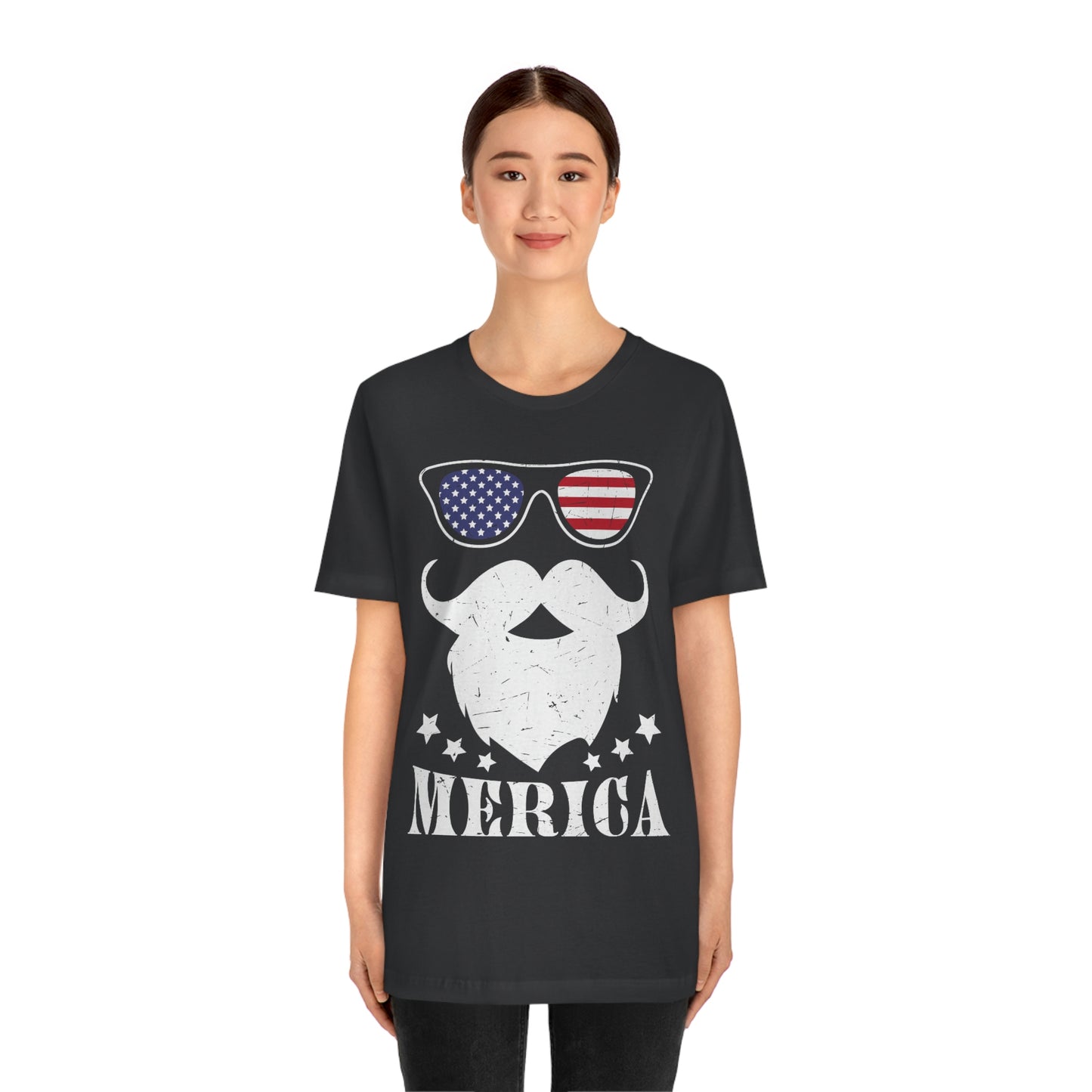 American Flag Sunglass Beard And Merican With Stars Unisex Jersey Short Sleeve Tee