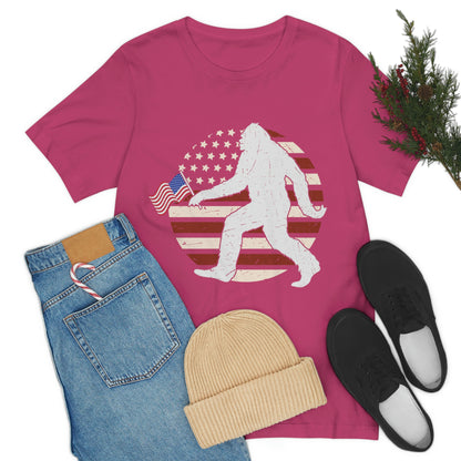 Big Foot American Flag, Fourth Of July 4th Unisex Jersey Short Sleeve Tee