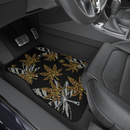 Gold And Zebra Marijuana Pot Weed Leaf 420 Marijuana Leaf Car Mats (Set of 4)