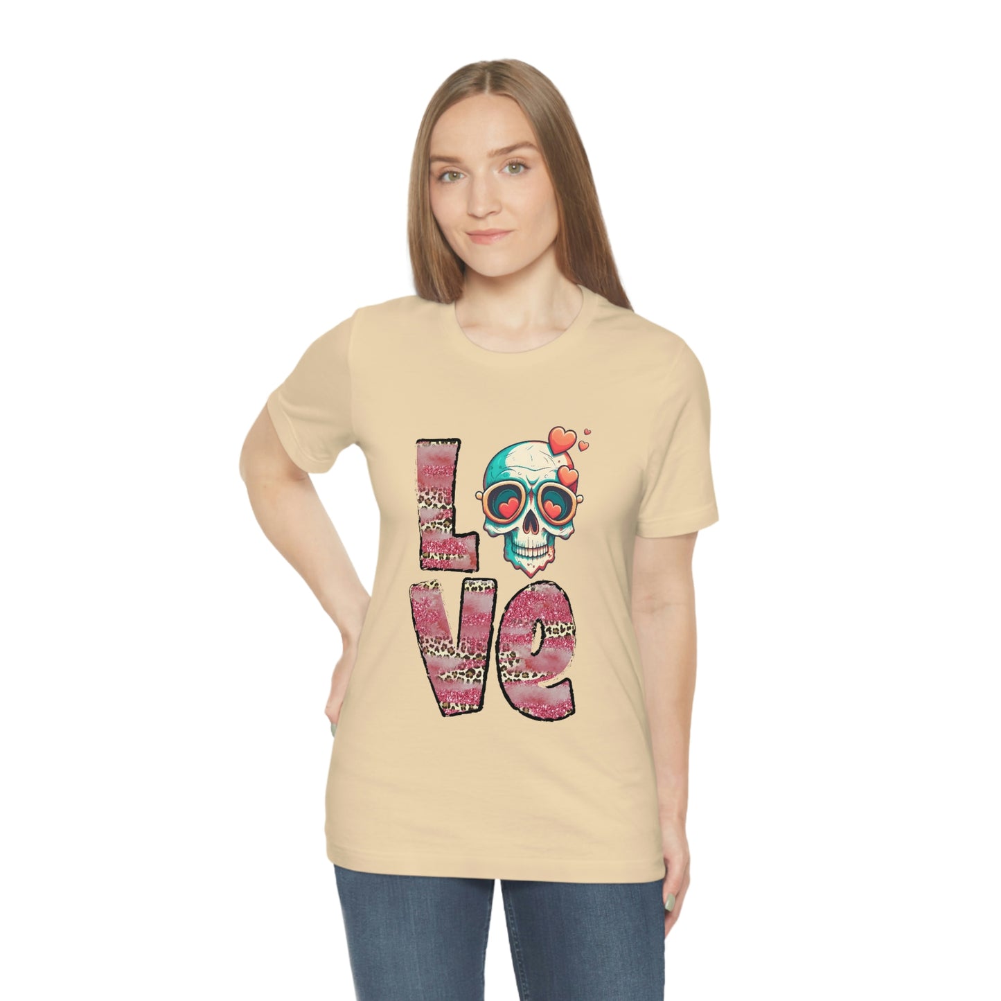 Love Valentine Skull With Red Roses Unisex Jersey Short Sleeve Tee