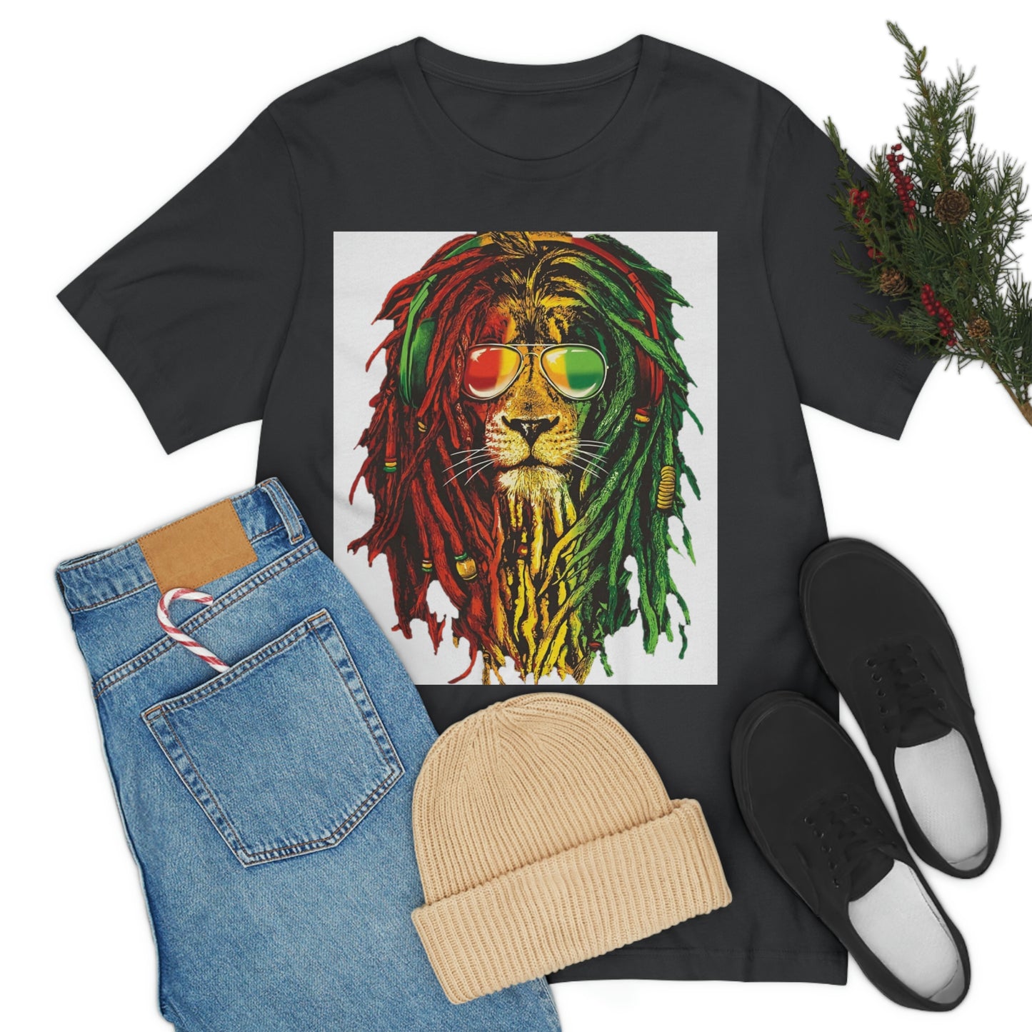 Reggae Lion With Dread locks, Unisex Jersey Short Sleeve Tee