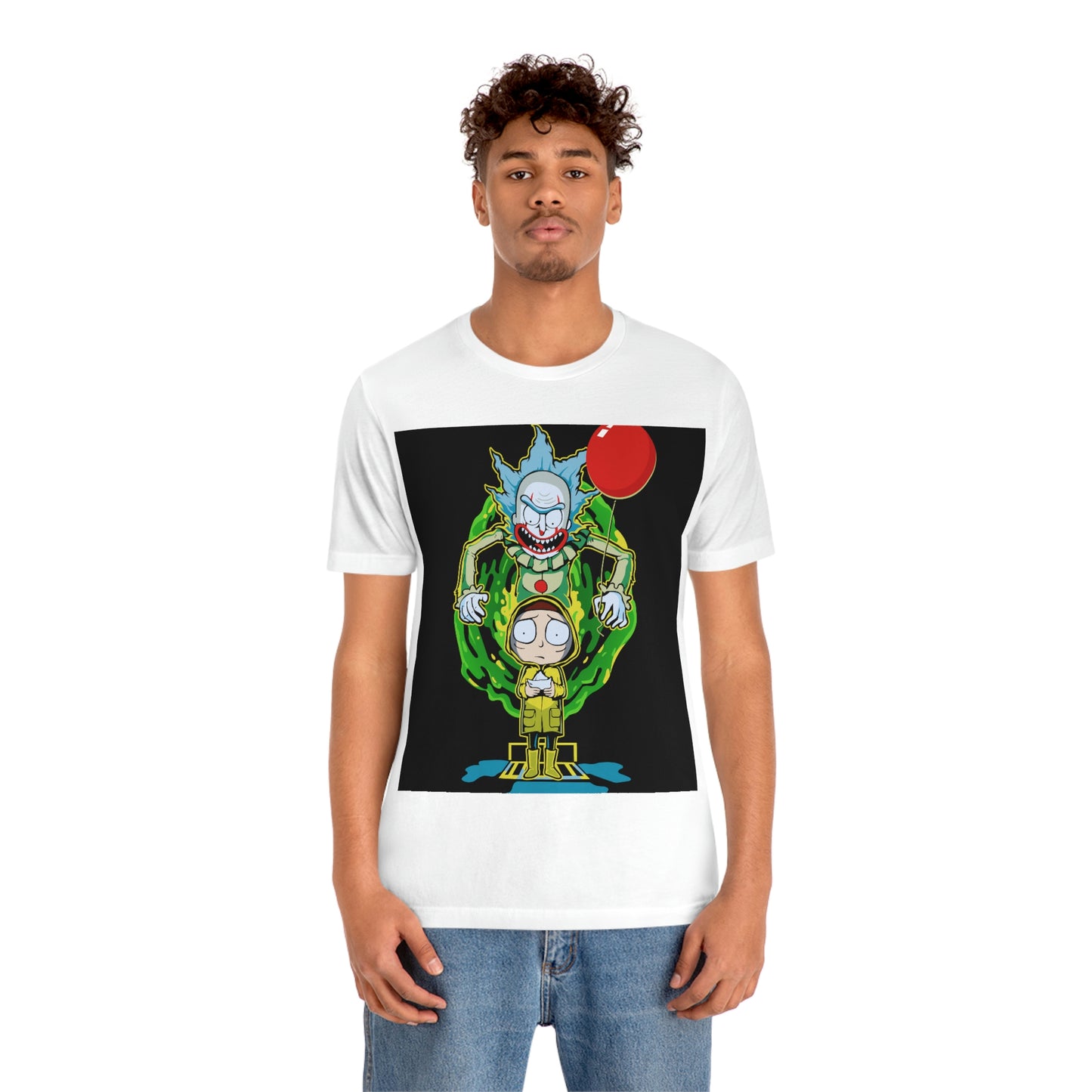 Scary Clown With Red Balloon And Kid In Yellow Rain Jacket - It Cover Unisex Jersey Short Sleeve Tee