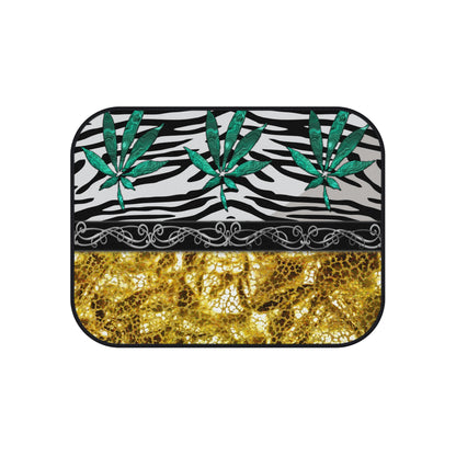 Gold And Zebra White And Black Marijuana Pot 420 Leaf Car Mats (Set of 4)