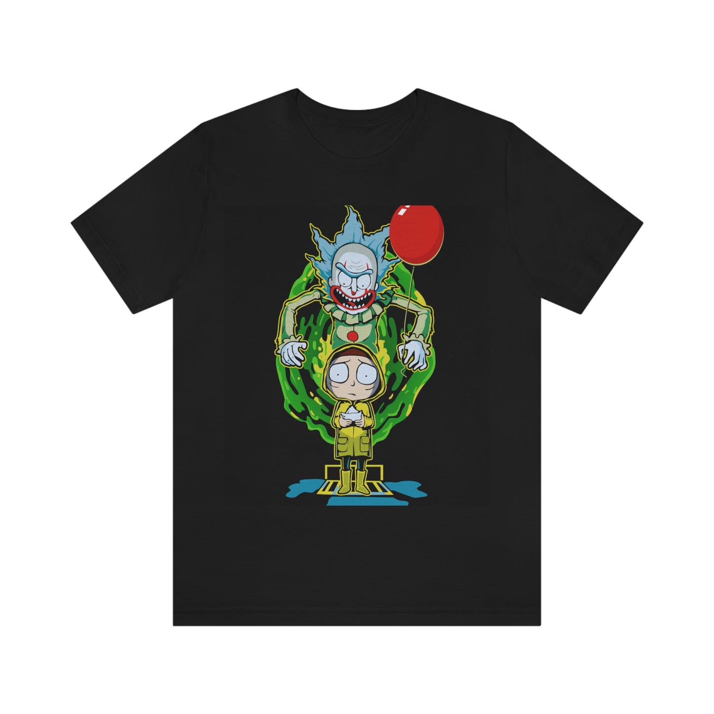 Scary Clown With Red Balloon And Kid In Yellow Rain Jacket - It Cover Unisex Jersey Short Sleeve Tee