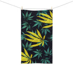 Large Gold Leaf Marijuana Pot Weed 420 With Green Leaf Background Hand Towel