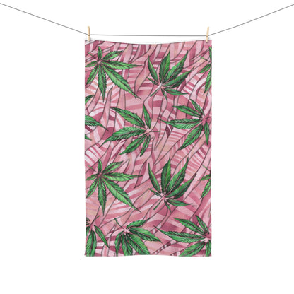 Sassy Pink And Green420 Weed Pot Marijuana Leaf Hand Towel