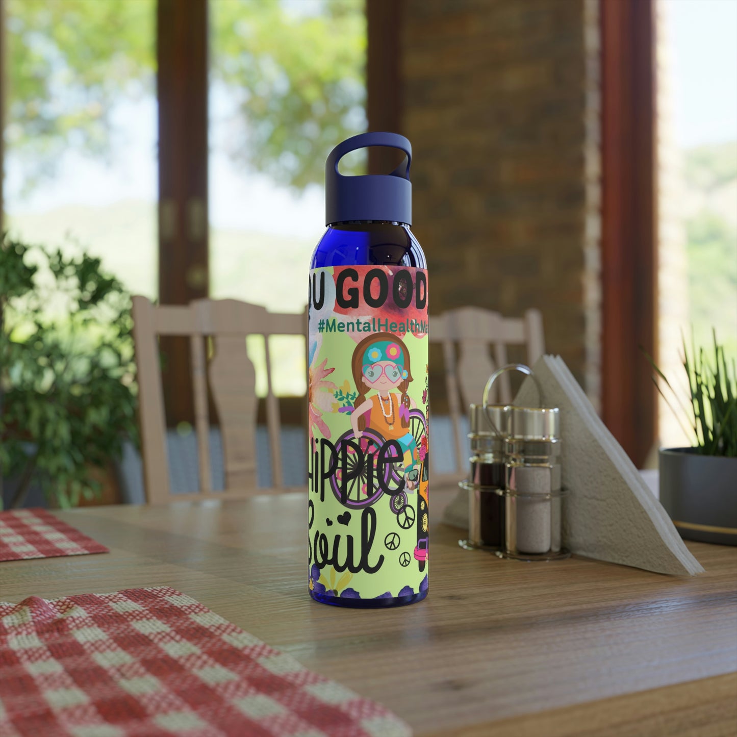 You Good Sis ? Mental Health Awareness Hippie Chic , Wheelchair Green Background Sky Water Bottle