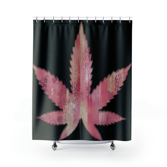 Sassy Single Pink Marijuana 420 Weed Leaf With Black Background 420 Weed Marijuana Leaf Shower Curtains