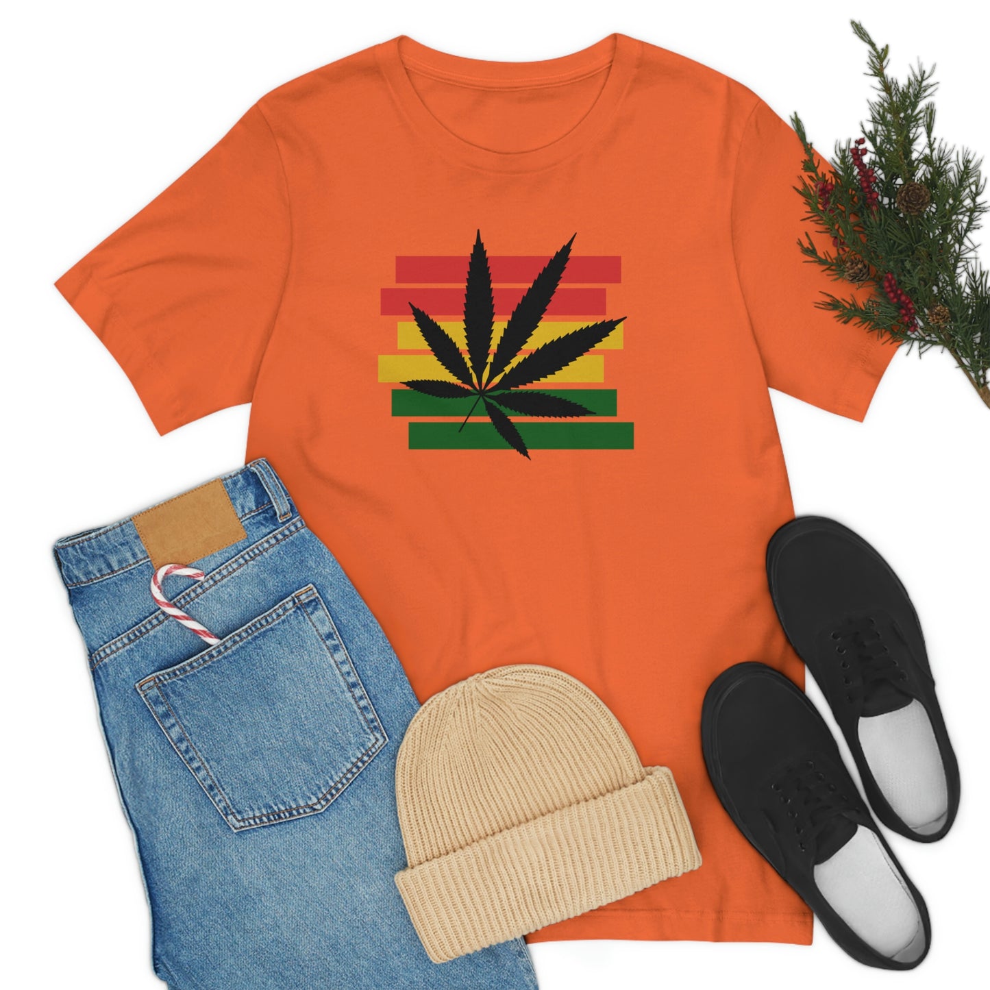 Pot Leaf With Classic Colors, Yellow, Green, Yellow, Unisex Jersey Short Sleeve Tee