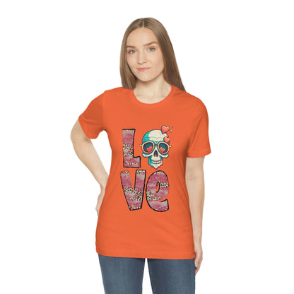 Love Valentine Skull With Red Roses Unisex Jersey Short Sleeve Tee