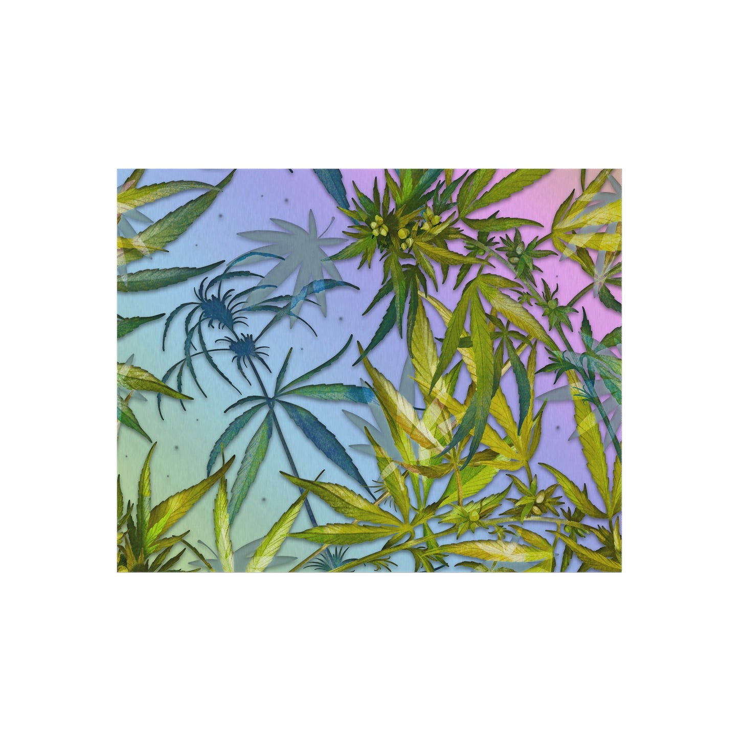 Pinkish Purple And Blue Beautiful Background With Marijuana Pot Weed 420 With Green Leaves Background Outdoor Rug