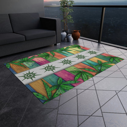 Beautiful Pink Blue Purple Multicolored 420 Weed Pot Marijuana Leaf Outdoor Rug