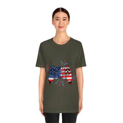 American Flag, Fourth Of July 4th , American Flag Game Controller Unisex Jersey Short Sleeve Tee