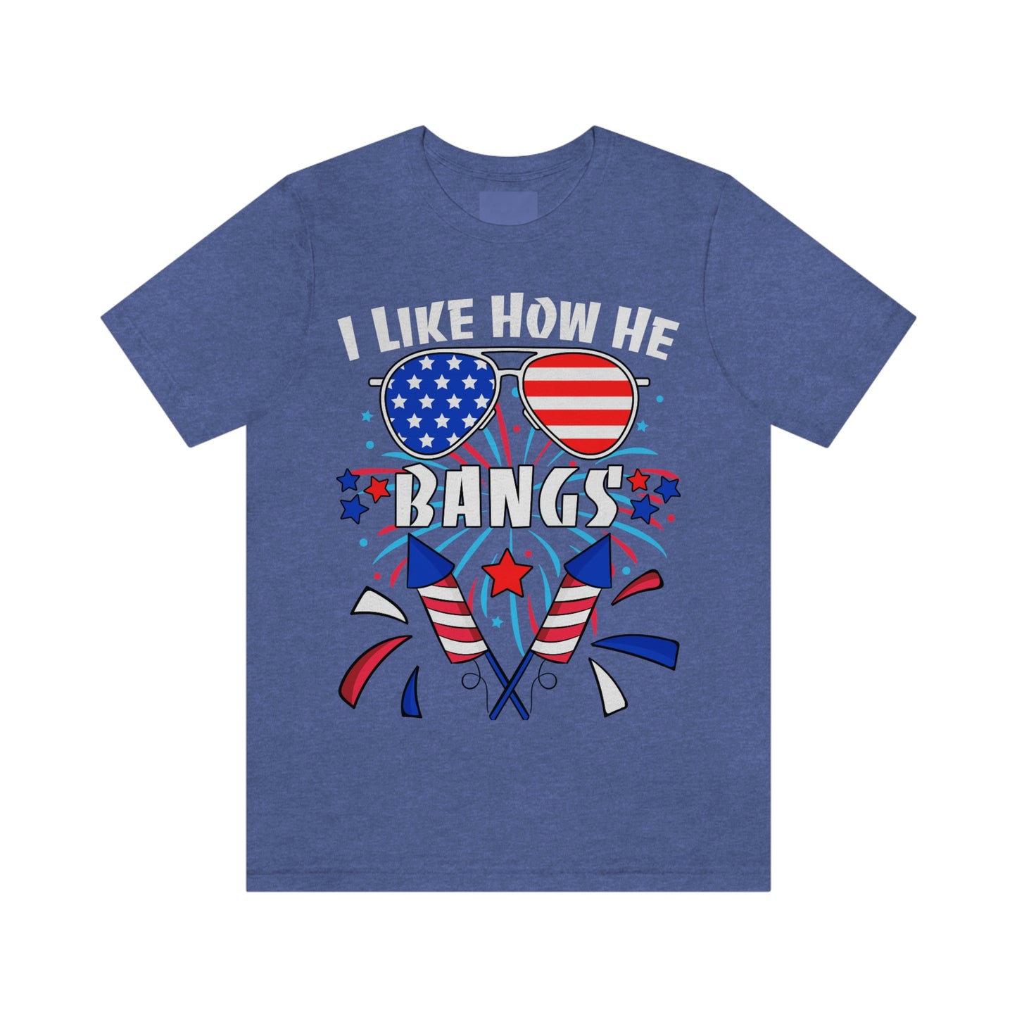 I Like How He Bangs American Flag, Fourth Of July 4th , American Flag Glasses Unisex Jersey Short Sleeve Tee