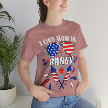 I Like How He Bangs American Flag, Fourth Of July 4th , American Flag Glasses Unisex Jersey Short Sleeve Tee