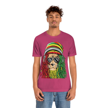 Reggae Lion With Dread locks with Hat, Unisex Jersey Short Sleeve Tee