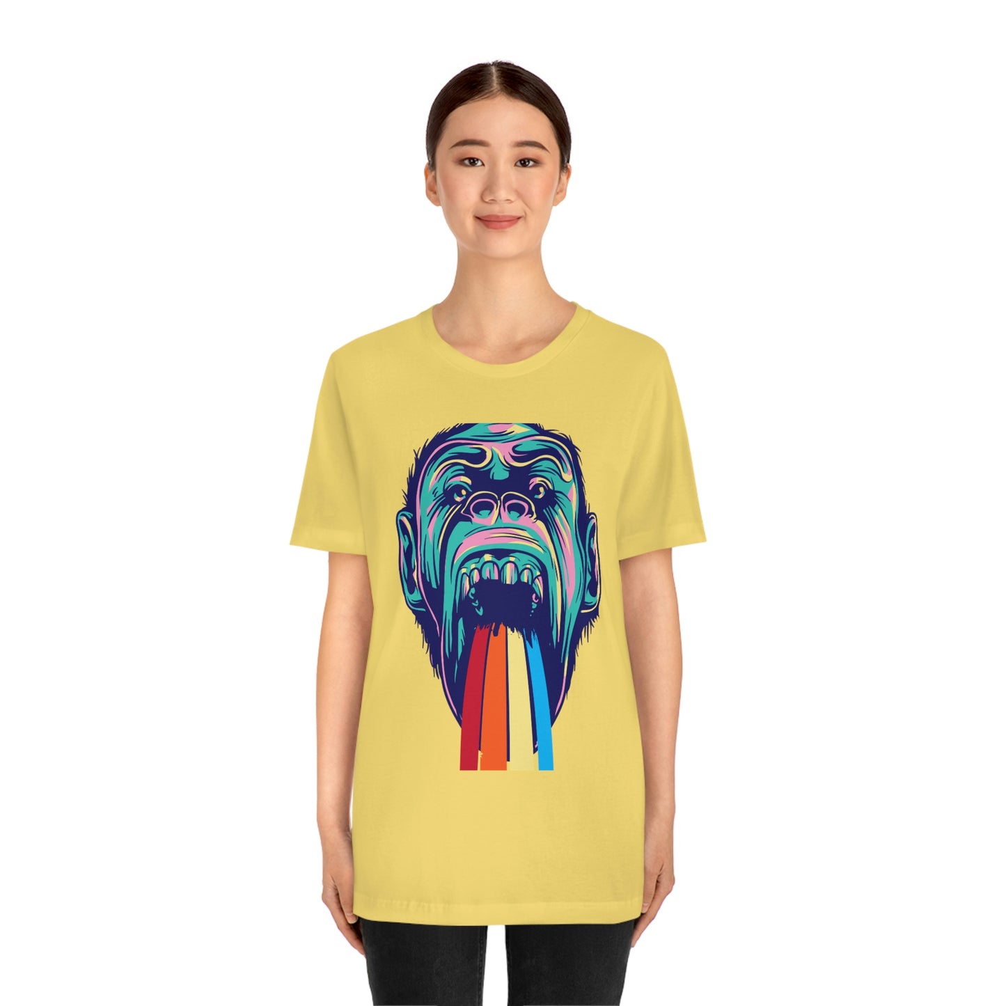 Color Ape Pouring flowing Rainbow Out His Mouth, Unisex Jersey Short Sleeve Tee