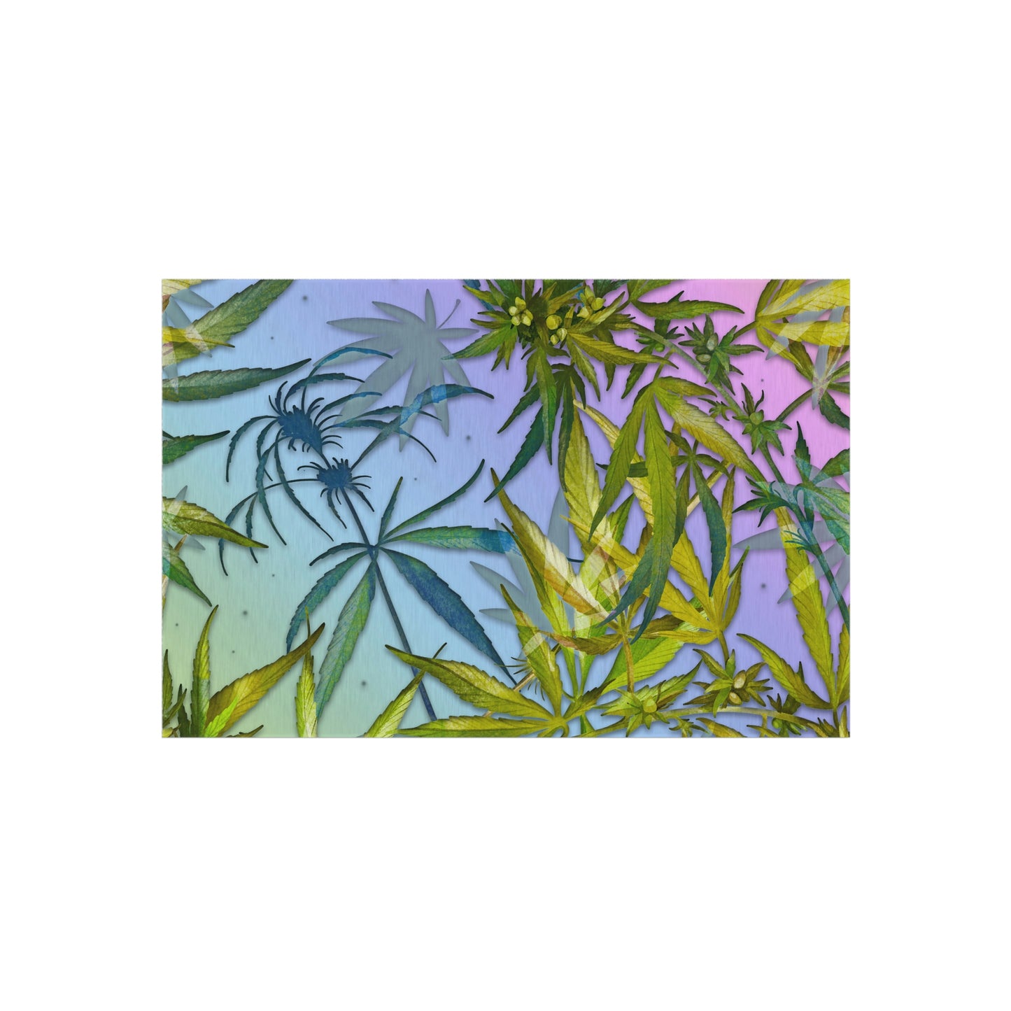 Pinkish Purple And Blue Beautiful Background With Marijuana Pot Weed 420 With Green Leaves Background Outdoor Rug