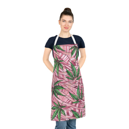 Beautifully Pink And Green Gorgeous Designed Marijuana 420 Weed Leaf Adult Apron