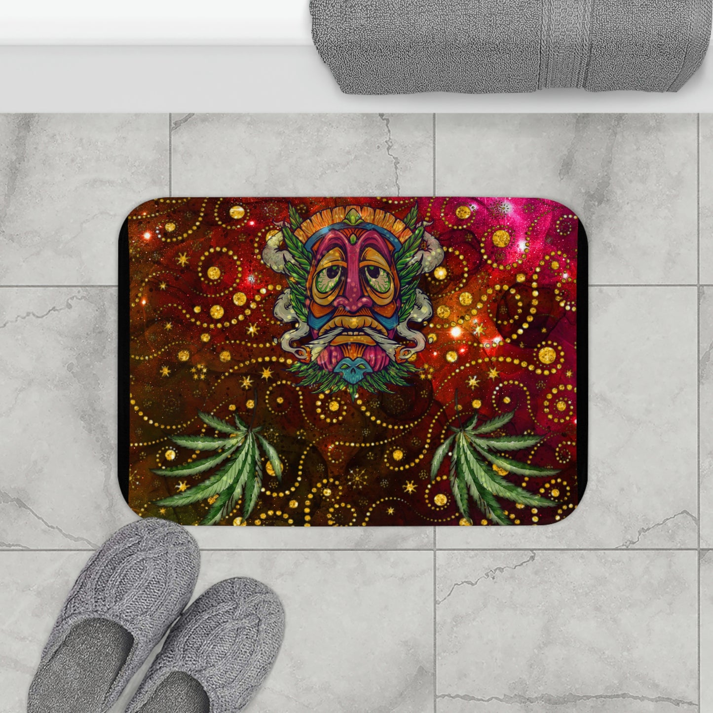 Groovy Island Man Smoking With Marijuana Pot Weed 420 Hands Bathmat