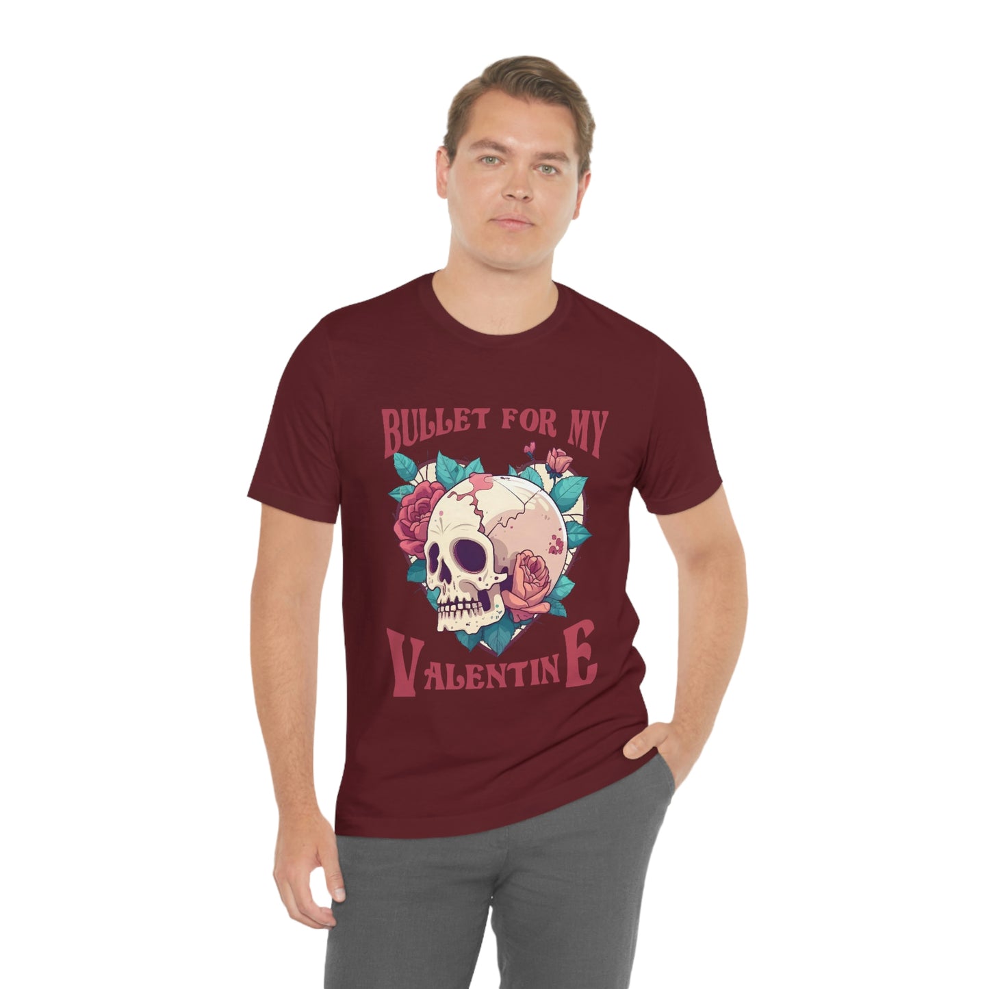 Bullet For My Valentine Skull With Red Roses Unisex Jersey Short Sleeve Tee