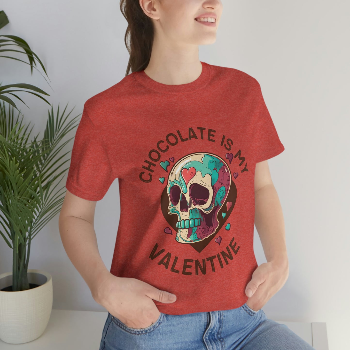 Chocolate Is My Friend My Valentine Skull Unisex Jersey Short Sleeve Tee