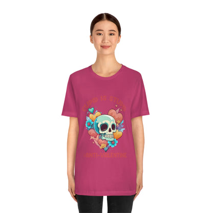 Stupid Cupid #Anti-Valentine Skull With Hearts & Flowers Unisex Jersey Short Sleeve Tee