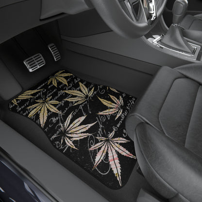 Gold And Black 420 Weed Marijuana Leaf Car Mats (Set of 4)