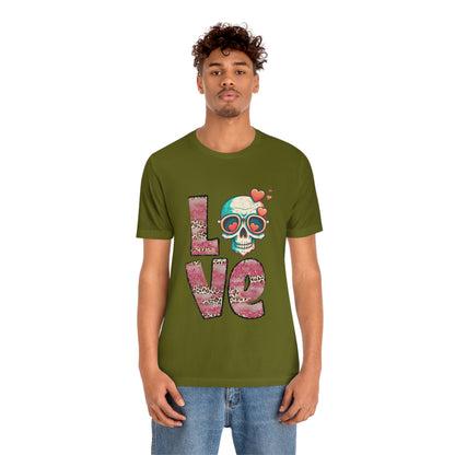 Love Valentine Skull With Red Roses Unisex Jersey Short Sleeve Tee