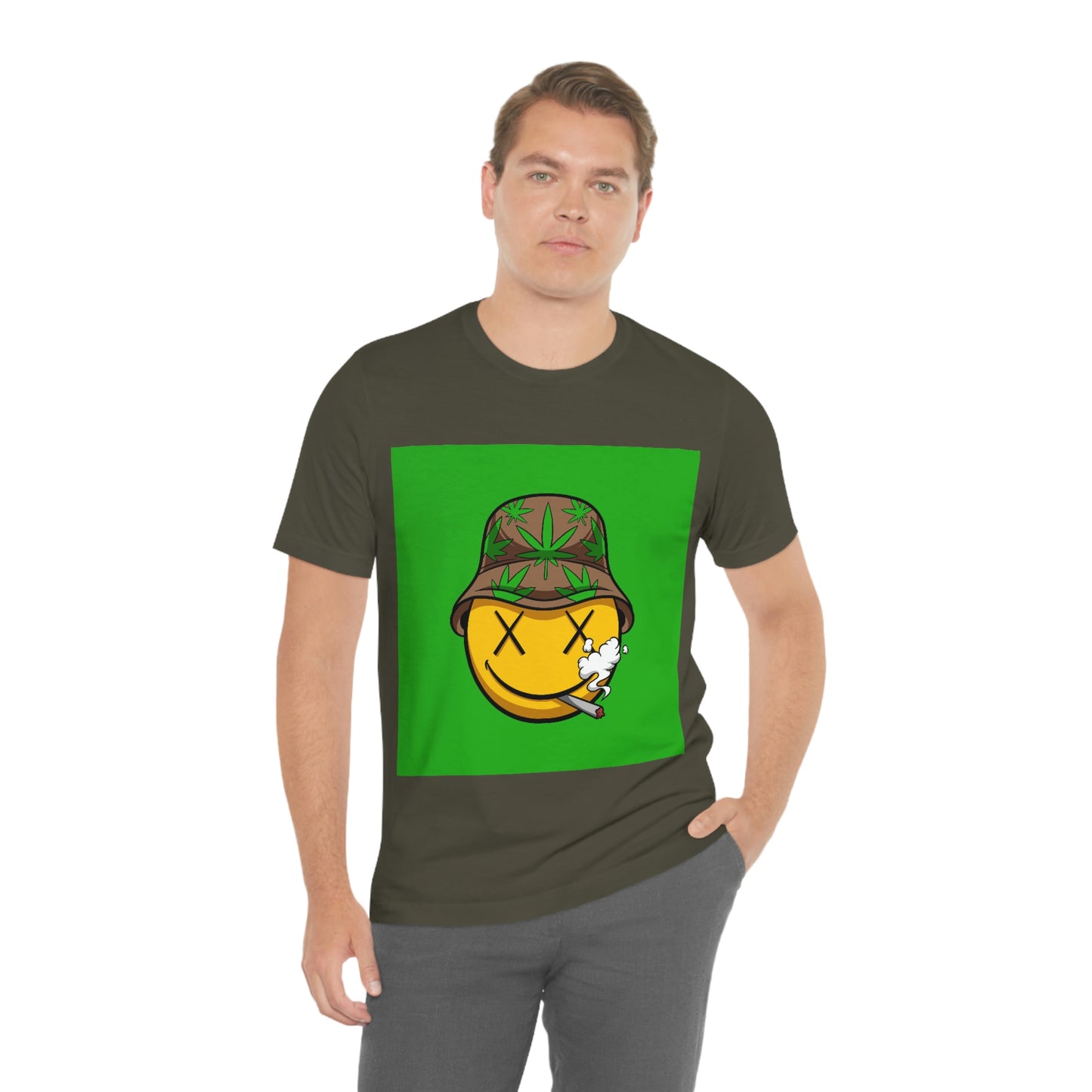 Blazed Happy Face With Hat & Pot Leafs, Unisex Jersey Short Sleeve Tee