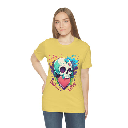 Ew Love Valentine Skull  With Pink And Blue Hearts Unisex Jersey Short Sleeve Tee