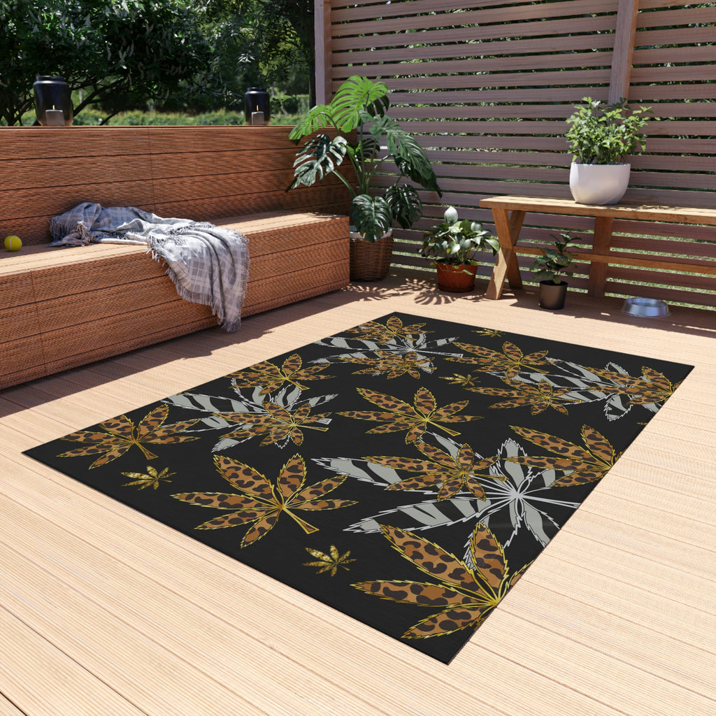 Gold And Zebra Marijuana Pot Weed Leaf 420 Marijuana Leaf Outdoor Rug
