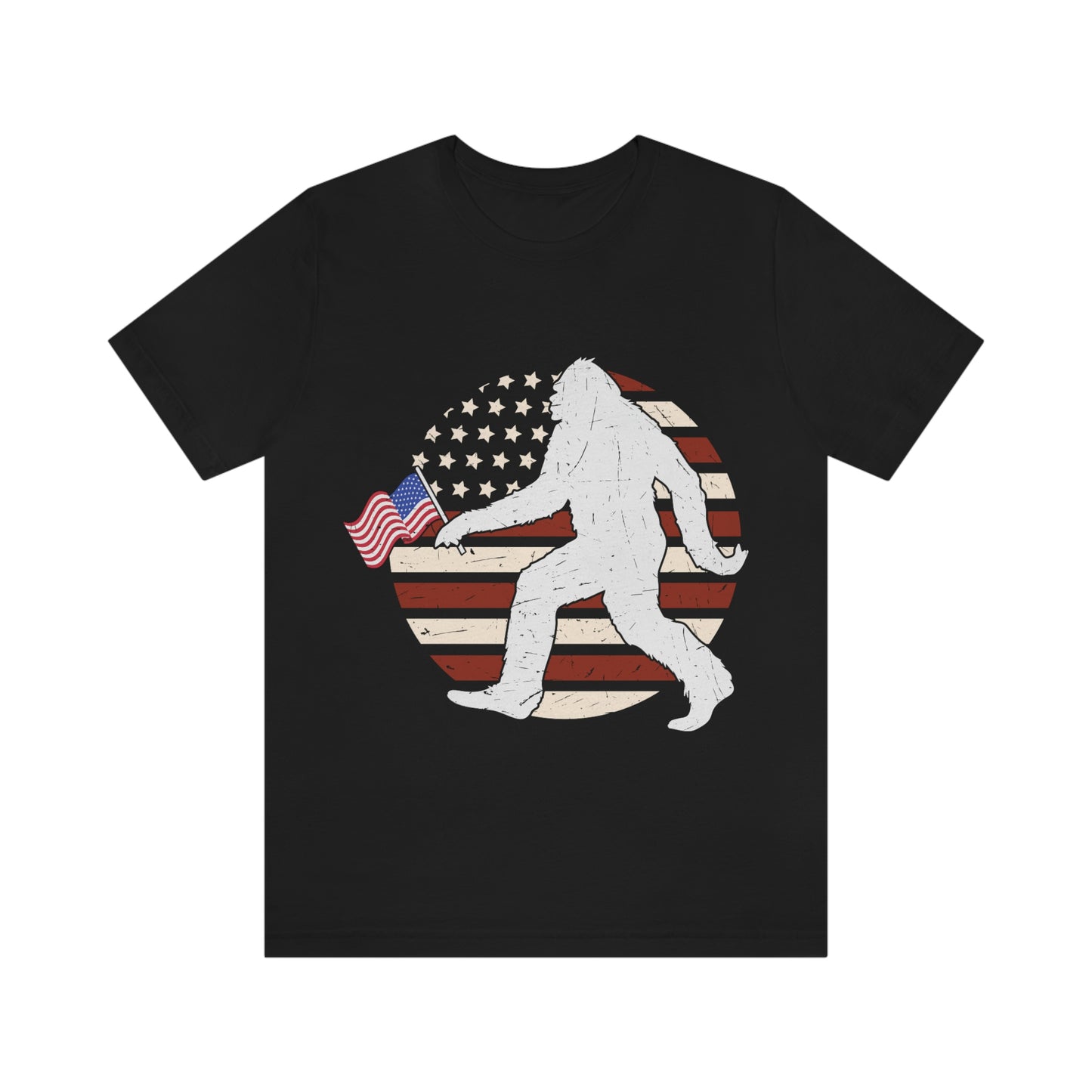 Big Foot American Flag, Fourth Of July 4th Unisex Jersey Short Sleeve Tee