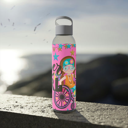 Super Girl Hippie Chic , Wheelchair Purple Background Sky Water Bottle