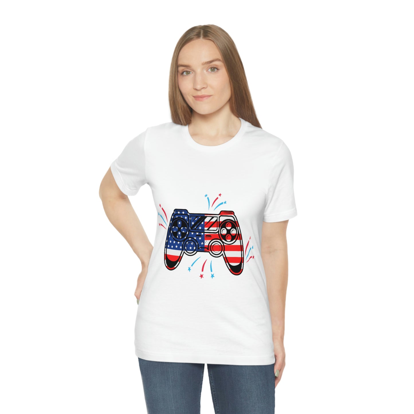 American Flag, Fourth Of July 4th , American Flag Game Controller Unisex Jersey Short Sleeve Tee