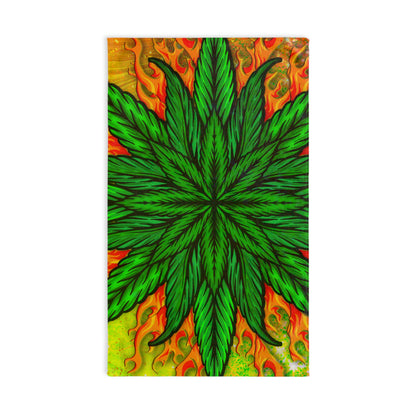 Pot Leaf Collage With Yellow Orange Background With Marijuana Pot Weed 420 Hand Towel