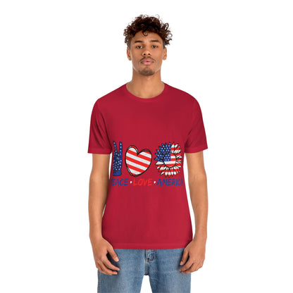 Peace Fingers , Love Heart , America Flag Design Unisex Jersey Short Sleeve Tee