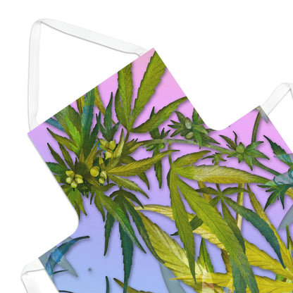 Pinkish Purple And Blue Beautiful Background With Marijuana Pot Weed 420 With Green Leaves Background Adult Apron