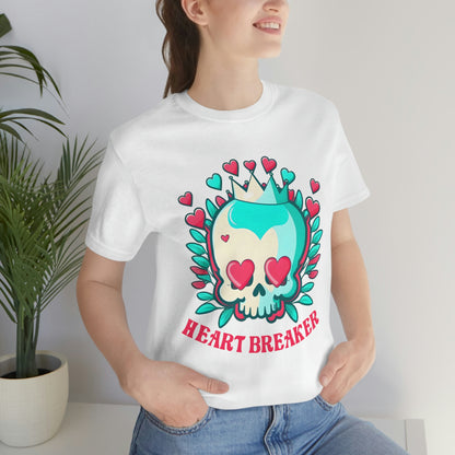 Valentine's  Heart Breaker Skull And Crown With Blue & Pink Hearts Unisex Jersey Short Sleeve Tee