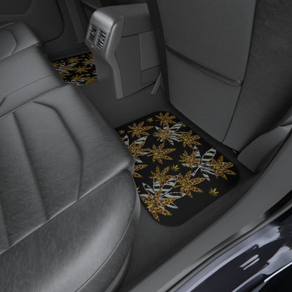 Gold And Zebra Marijuana Pot Weed Leaf 420 Marijuana Leaf Car Mats (Set of 4)